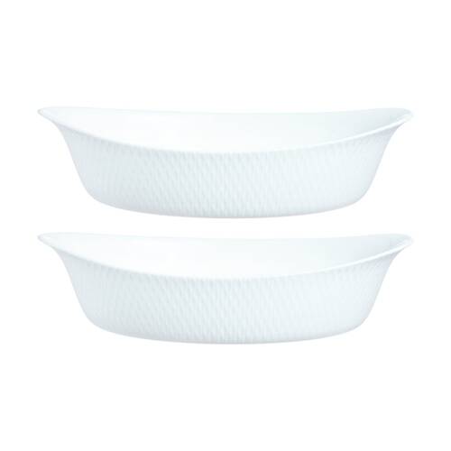 2PK Luminarc Smart Wavy Oval Baking Dish 29x17cm Bakeware Opal Glass White