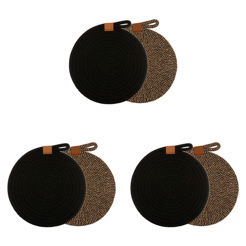 3x 2pc Ladelle Nash Premium Heat-Resistant Trivets - Black