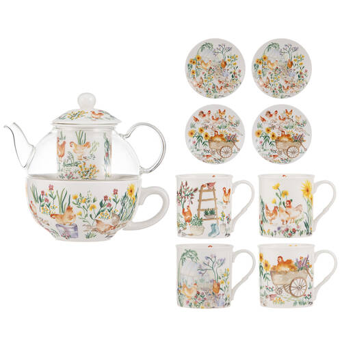8pc Ashdene Garden Hens Mug/Side Plate & Tea For One Combo Set
