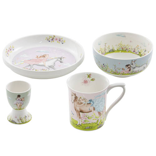 4pc Ashdene My Unicorn New Bone China Kids Dinner Dining Set White
