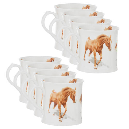 8PK Ashdene Horses By Charlotte New Bone China Drinking Mug 470ml Chestnut