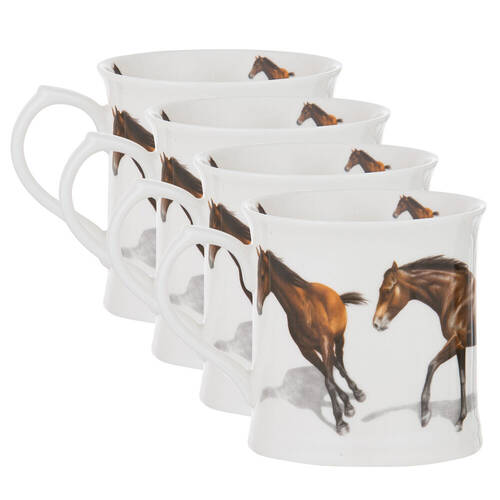 4PK Ashdene Horses By Charlotte New Bone China Drinking Mug 470ml White