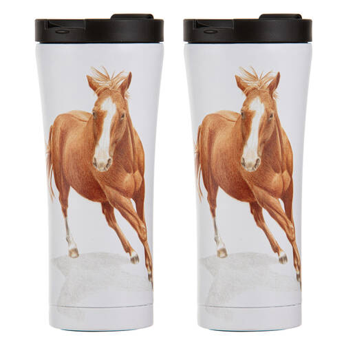 2x Ashdene Horses By Charlotte Chestnut Travel Mug Water Flask 9.2x20cm