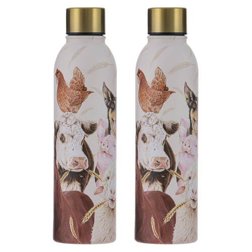 2x Ashdene Farmyard Faces 2 Drink Bottle Water Flask Tumbler 6.8x24.5cm