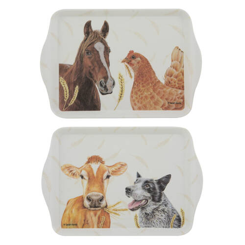 2pc Ashdene Farmyard Faces 2 Rectangular Trinket Scatter Tray 21x14.2cm