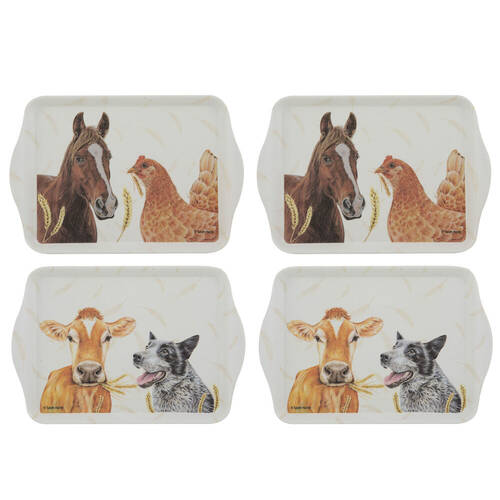 2x 2pc Ashdene Farmyard Faces 2 Rectangular Trinket Scatter Tray 21x14.2cm