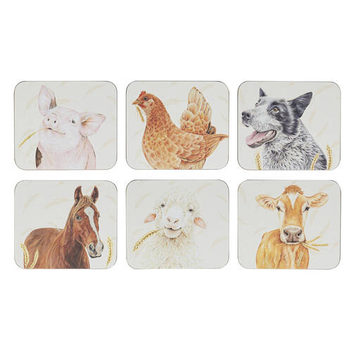6pc Ashdene Farmyard Faces 2 Cup Mug Drinking Mat Coaster 11x9.7cm