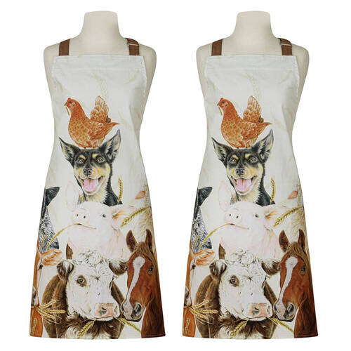 2x Ashdene Farmyard Faces 2 Kitchen Household Cooking Baking Apron 70x89cm
