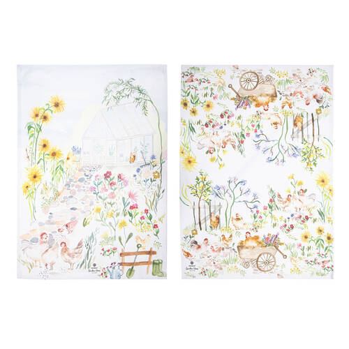 2pc Ashdene Garden Hens Cleaning Home Kitchen Towel Dishcloth 70x50cm