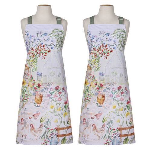 2x Ashdene Garden Hens Kitchen Household Cooking Baking Apron 70x89cm