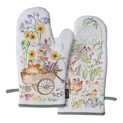 2pc Ashdene Garden Hens Kitchen Gloves Oven Mitts Pot Holder 19.5x33cm