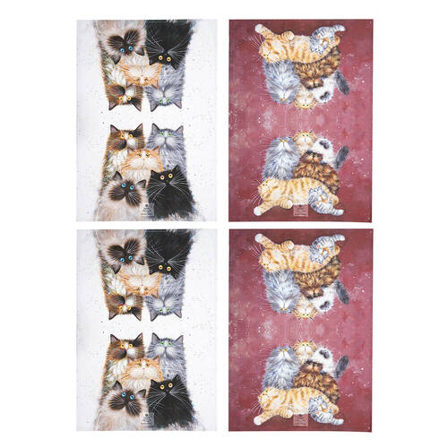2x 2pc Ashdene Kim's Cats Fluffy Friends Kitchen Towel Dishcloth 70x50cm