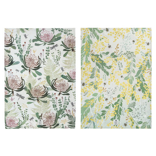 2pc Ashdene Trudy's Garden Wattle Waratah Cleaning Kitchen Towel Cloth 70x50cm