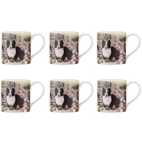 6PK Ashdene Working Dogs Sheep Yard New Bone China Coffee Tea Drinking Mug 380ml
