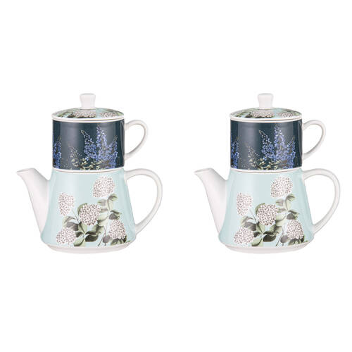 2PK Ashdene Secret Garden Tea For One New Bone China Teapot w/ Cup 470ml Blue