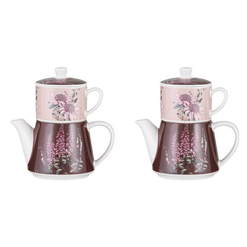 2PK Ashdene Secret Garden Tea For One New Bone China Teapot w/ Cup 470ml Pink