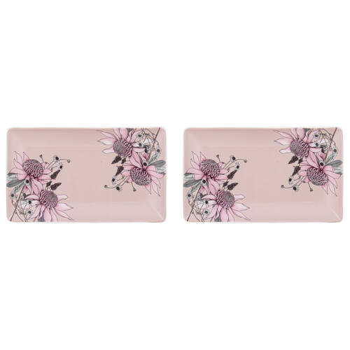 2PK Ashdene Secret Garden Rectangle Dish New Bone China Platter 25.5x15.5cm Blush