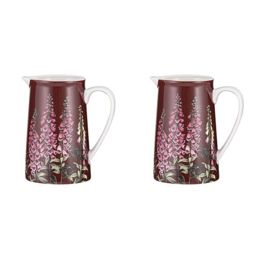 2PK Ashdene Secret Garden Kitchen Table Pitcher New Bone China Jug 610ml Maroon