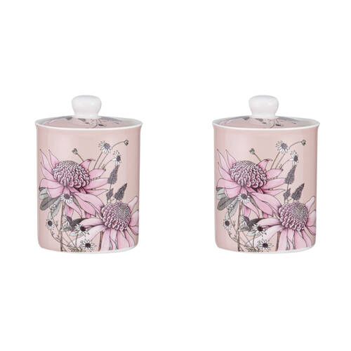 2PK Ashdene Secret Garden Kitchen Container New Bone China Canister 640ml Blush