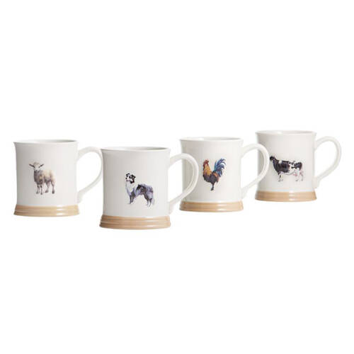 4pc Ashdene Farm Friends Stoneware Drinking Coffee Mug White 430ml