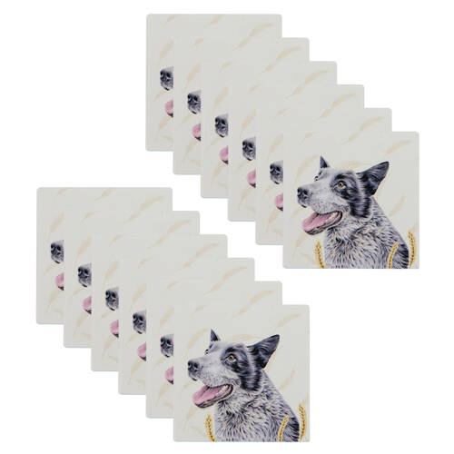 12PK Ashdene Farmyard Faces 2 Blue Heeler Sqr Drink Mat Ceramic Coaster 10x10cm