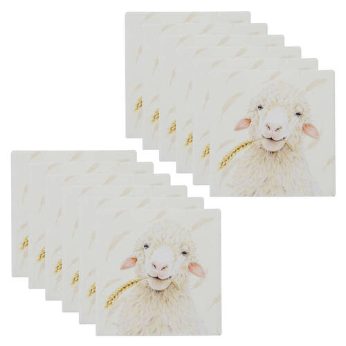 12PK Ashdene Farmyard Faces Sheep Square Drink Mat Ceramic Coaster 10x10cm