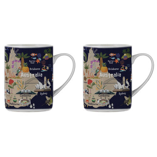 2PK Ashdene Land Down Under AUS Bone China Drinking Mug Blue 370ml