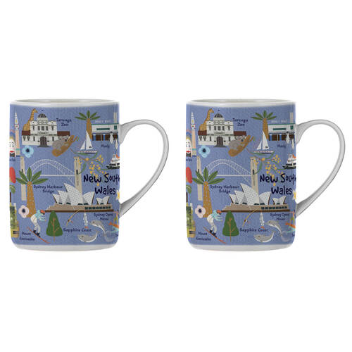 2PK Ashdene Land Down Under NSW Bone China Drinking Mug Blue 370ml