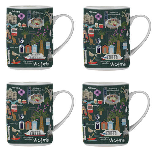 4PK Ashdene Land Down Under Vic Bone China Drinking Mug Green 370ml