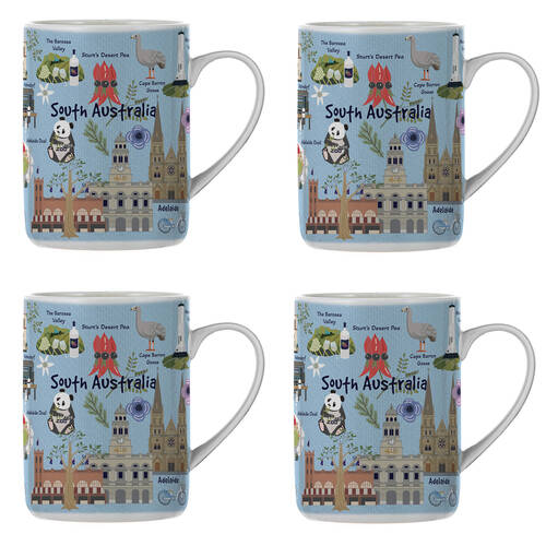 4PK Ashdene Land Down Under SA Bone China Drinking Mug Blue 370ml