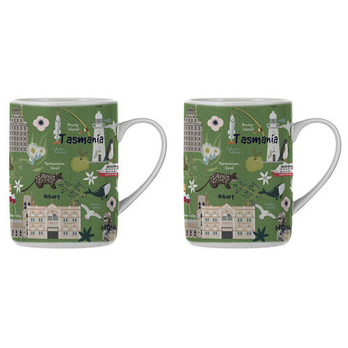 2PK Ashdene Land Down Under Tas Bone China Drinking Mug Green 370ml