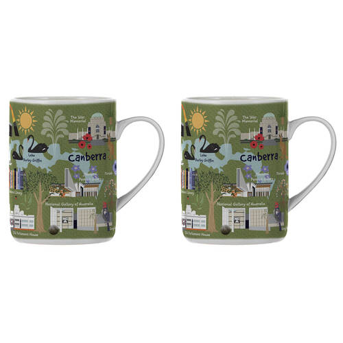 2PK Ashdene Land Down Under Canberra Bone China Drinking Mug Green 370ml
