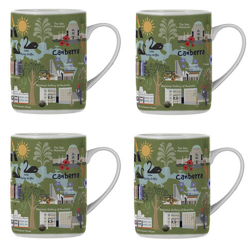 4PK Ashdene Land Down Under Canberra Bone China Drinking Mug Green 370ml