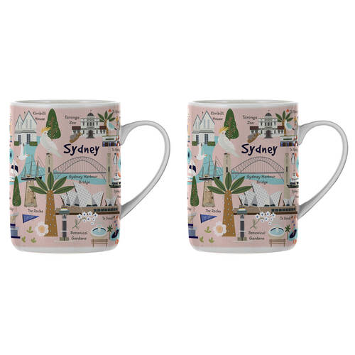 2PK Ashdene Land Down Under Sydney Bone China Drinking Mug Peach 370ml