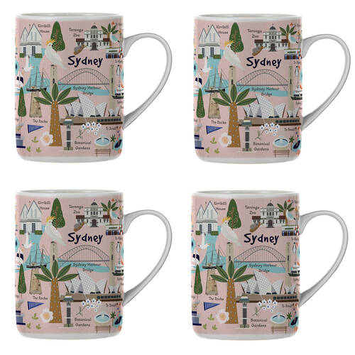 4PK Ashdene Land Down Under Sydney Bone China Drinking Mug Peach 370ml