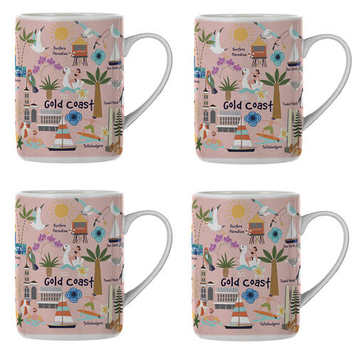 4PK Ashdene Land Down Under Gold Coast Bone China Drinking Mug Peach 370ml