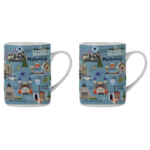 2PK Ashdene Land Down Under Melbourne Bone China Drinking Mug Blue 370ml