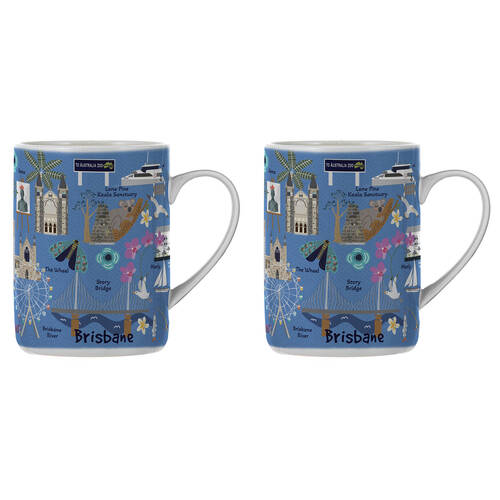 2PK Ashdene Land Down Under Brisbane Bone China Drinking Mug Blue 370ml