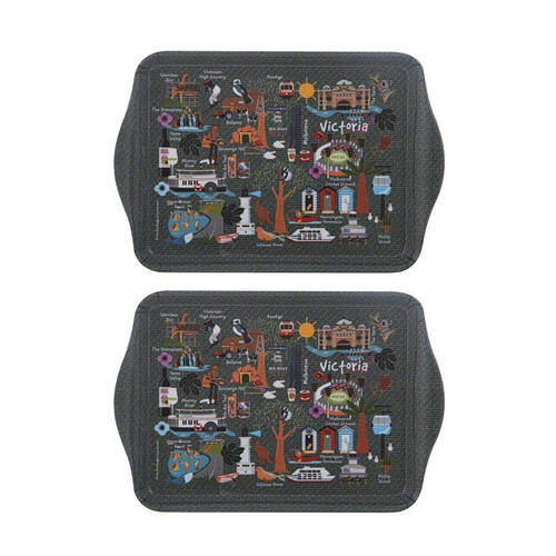 2x 2pc Ashdene Land Down Under VIC Melamine Scatter Tray Black 21x14.2cm