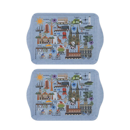 2x 2pc Ashdene Land Down Under SA Melamine Scatter Tray Blue 21x14.2cm