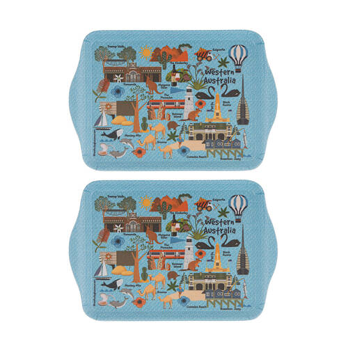 2x 2pc Ashdene Land Down Under WA Melamine Scatter Tray Blue 21x14.2cm