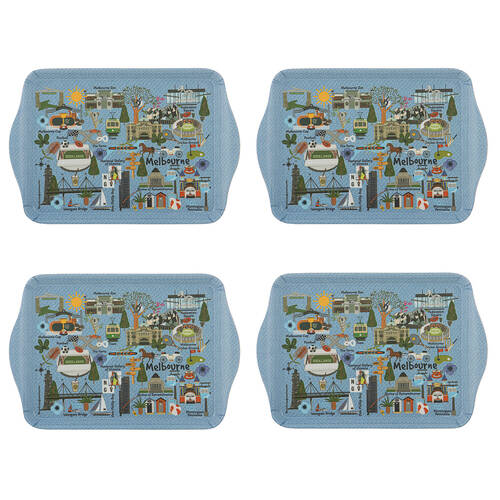 4x 2pc Ashdene Land Down Under Melbourne Melamine Scatter Tray Blue 21x14.2cm