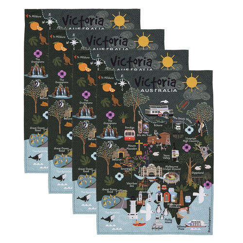 4PK Ashdene Land Down Under Vic Cleaning Home Kitchen Tea Towel 70x50cm
