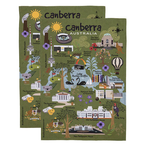 2PK Ashdene Land Down Under Canberra Cleaning Home Kitchen Tea Towel 70x50cm