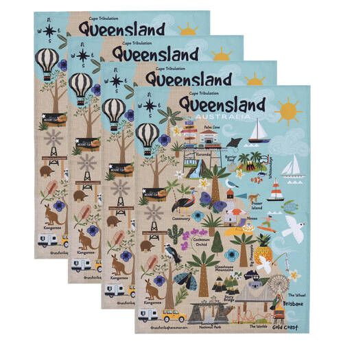 4PK Ashdene Land Down Under Qld Cleaning Home Kitchen Tea Towel 70x50cm