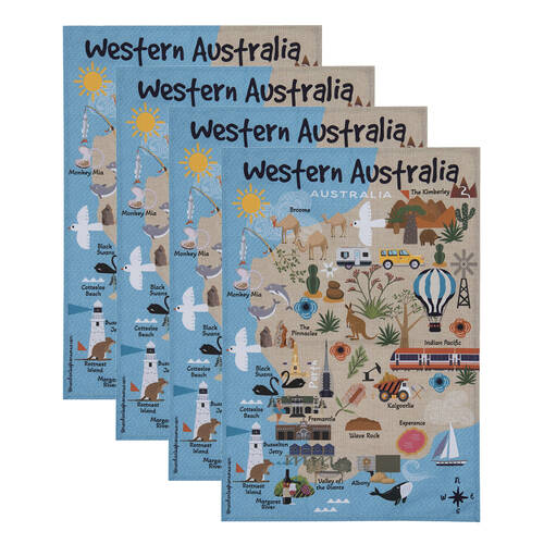 4PK Ashdene Land Down Under WA Cleaning Home Kitchen Tea Towel 70x50cm