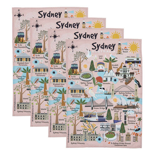 4PK Ashdene Land Down Under Sydney Cleaning Home Kitchen Tea Towel 70x50cm