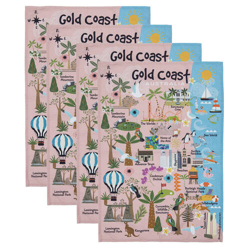 4PK Ashdene Land Down Under Gold Coast Cleaning Home Kitchen Tea Towel 70x50cm