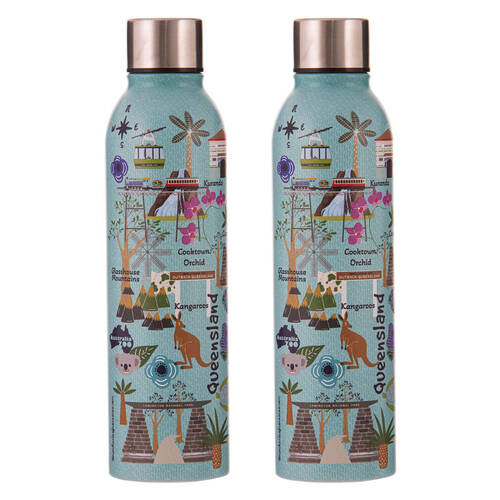 2PK Ashdene Land Down Under Qld Stainless Steel Water Bottle Flask 500ml