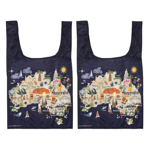 2PK Ashdene Land Down Under AUS Reusable Grocery Shopping Bag 36x64cm